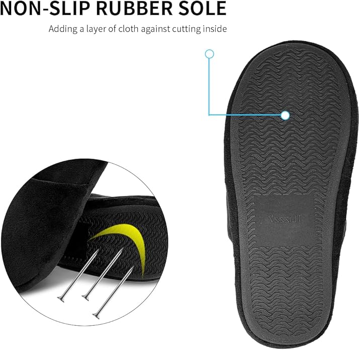 3-Pair Luxury Spa Slippers - Cotton Memory Foam Non-slip Closed Toe Washable Slippers for Hotel,Guest,Travel,Bride,Women and Men