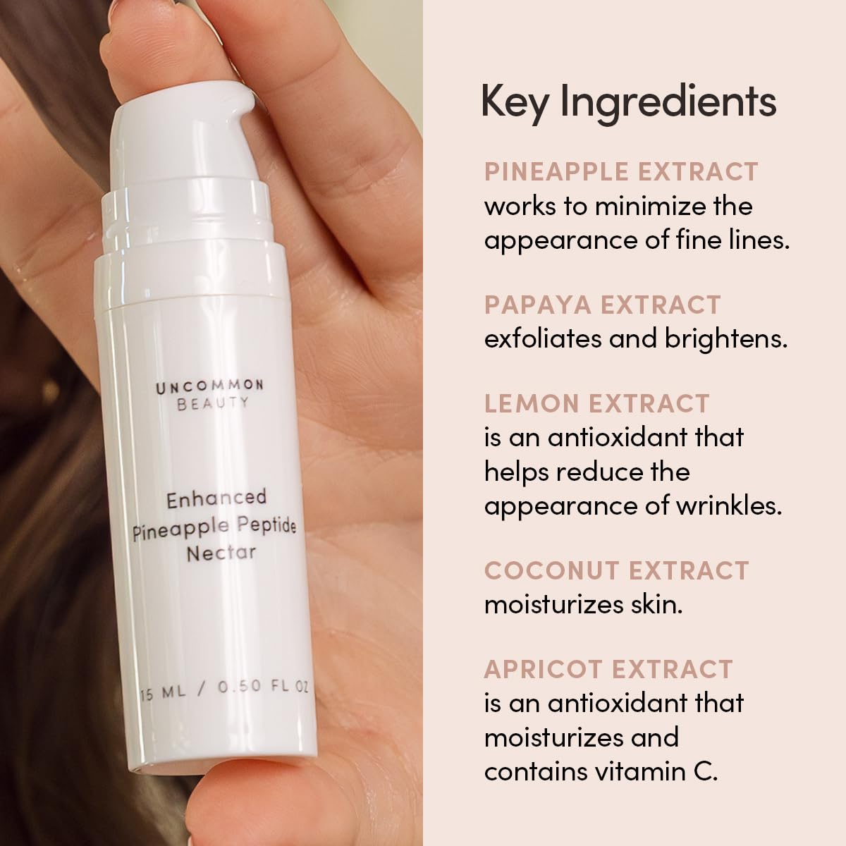 Uncommon Beauty Mini Enhanced Pineapple Peptide Nectar - Vitamin C Serum, Anti-Aging and Hydrating Face Serum That Evens Skin Tone - All Skin Types, Vegan, Cruelty Free, Gluten Free, .50 FL OZ