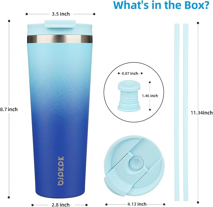 BJPKPK 26oz Insulated Tumbler With lid And Straw Stainless Steel Tumblers Travel Coffee Mug Reusable Thermal Cup,Sky