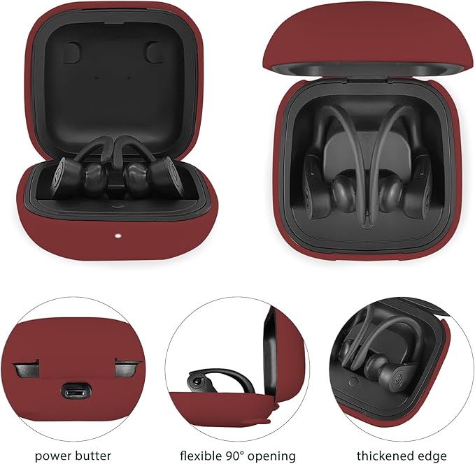 Compatible with Powerbeats Pro, Soft Silicone Case with Gold Heart Pattern for Powerbeats Pro Case with Cute Butterfly Keychain for Girls Women (Burgundy)