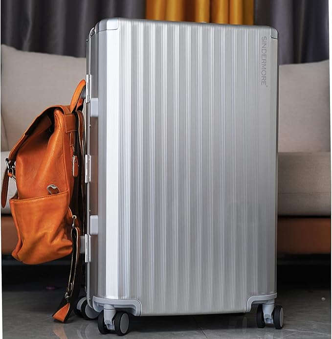 Carry-on Luggage: Silver 20 inch Aluminum-Made Hardshell Suitcase with Spinner Wheels - Zipperless - USB-C Port - TSA Locks - Weekend Getaways International travel Business
