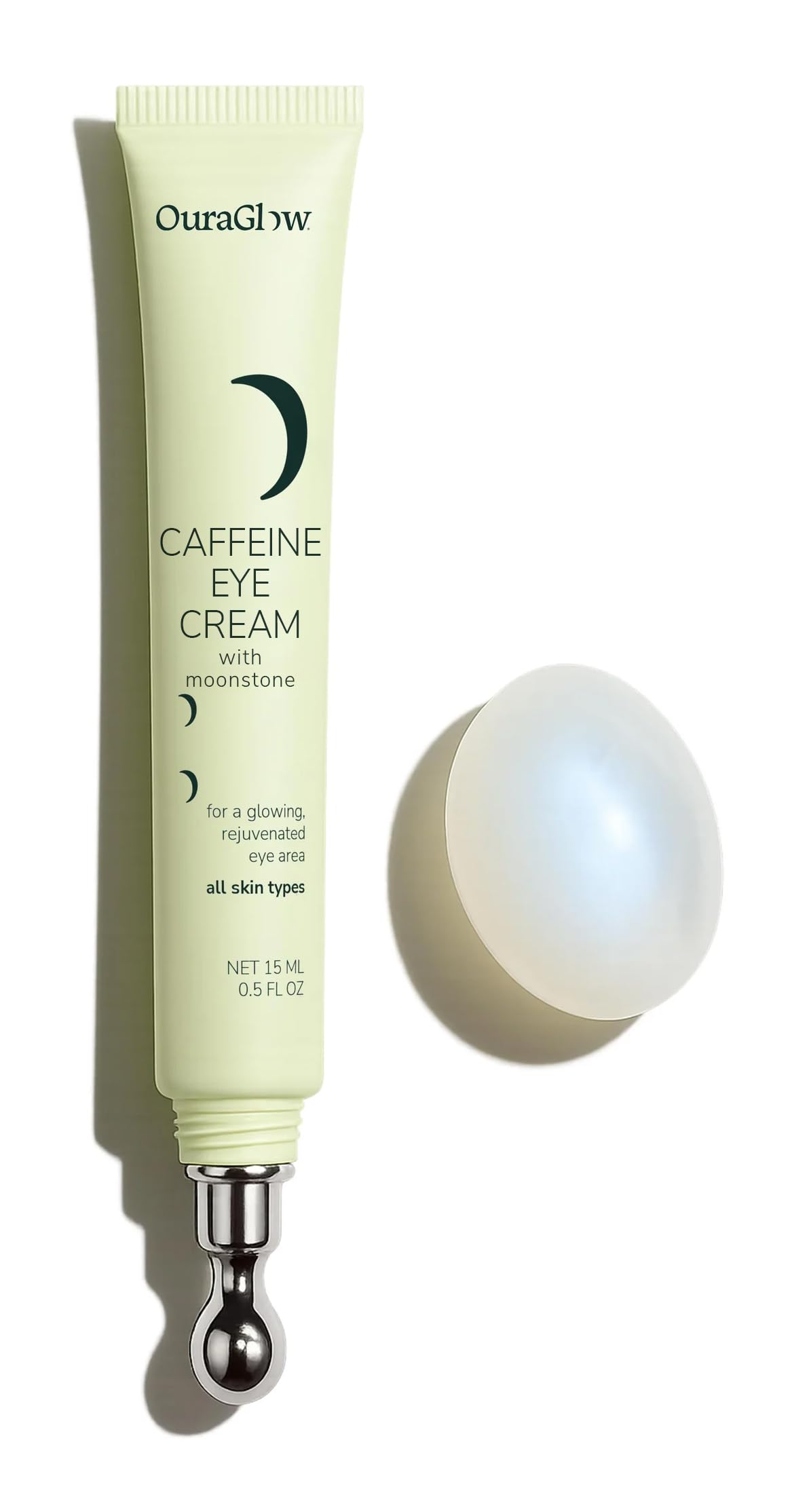 OURAGLOW Caffeine Eye Cream for Dark Circles and Puffiness – Moonstone Under Eye Cream with Cooling Tip, Retinol, Hyaluronic Acid & Peptides – for Wrinkles, Bags, Fine Lines – Fragrance-Free