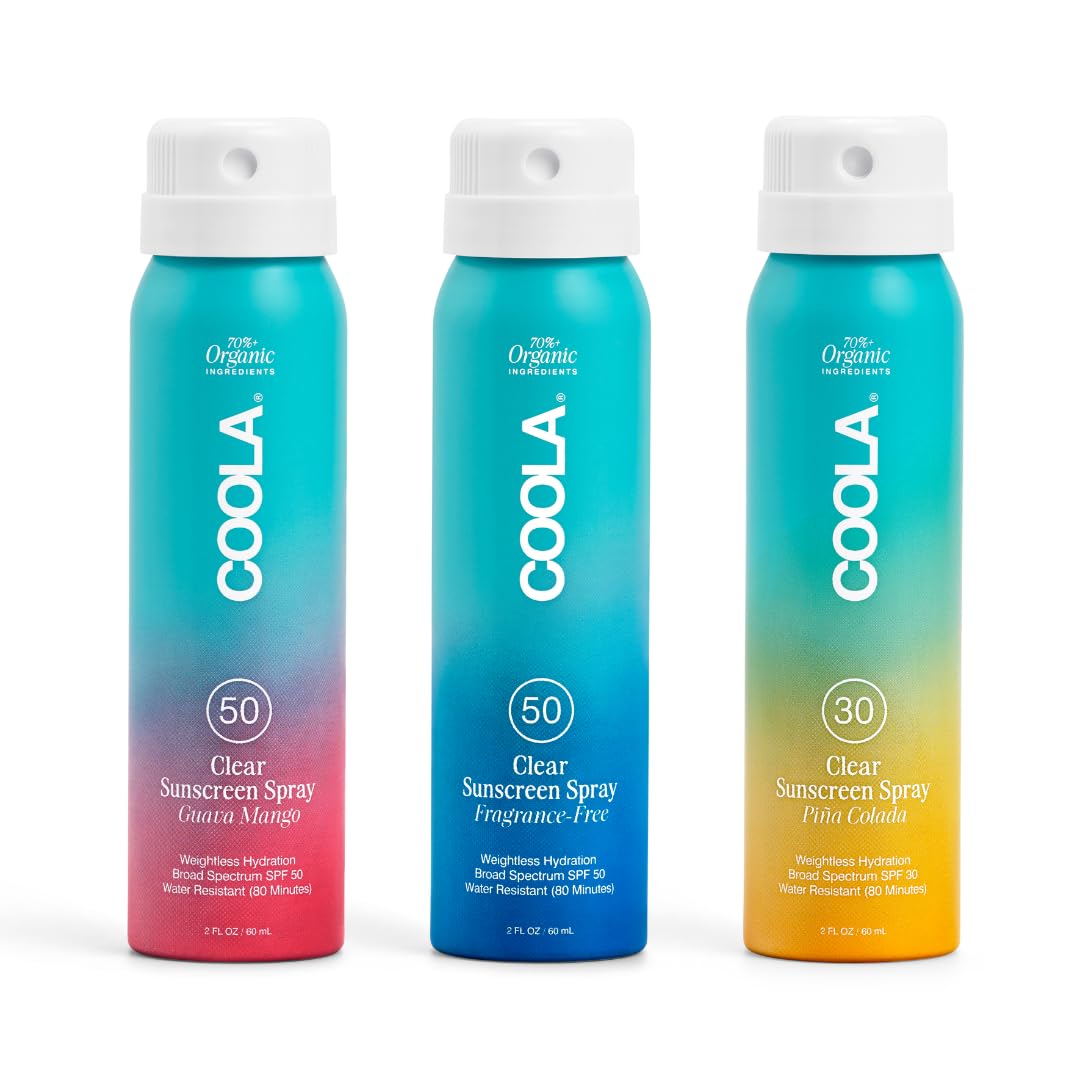 COOLA Organic Sunscreen SPF 50 & 30 Sunblock Spray Kit, Dermatologist Tested Skin Care for Daily Protection, Vegan and Gluten Free,Travel Size, 2 Fl Oz, 3 Pack