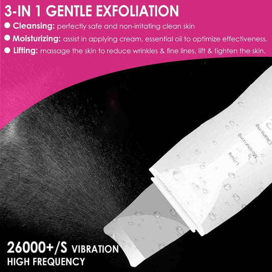 BRILLIRARE Face Scrubber, Skin Spatula, Facial Silicone Pore Cleaner, Rechargeable All Skin Types Waterproof Blackhead Remover Tools for Deep Cleansing, Exfoliating, 3 Modes Wireless, White