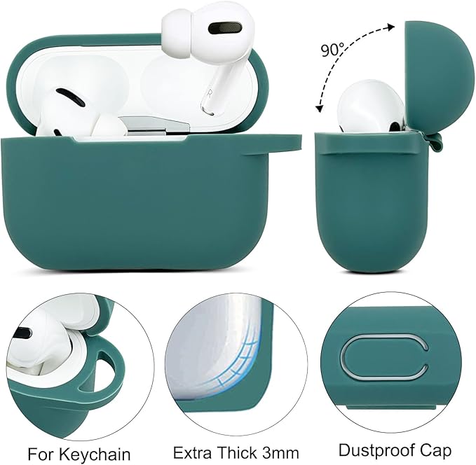 Compatible with Airpods Pro Soft Silicone Case Cover with Bracelet Keychain for Apple Airpod Pro 1st Generation Case for Women (Pine Green)