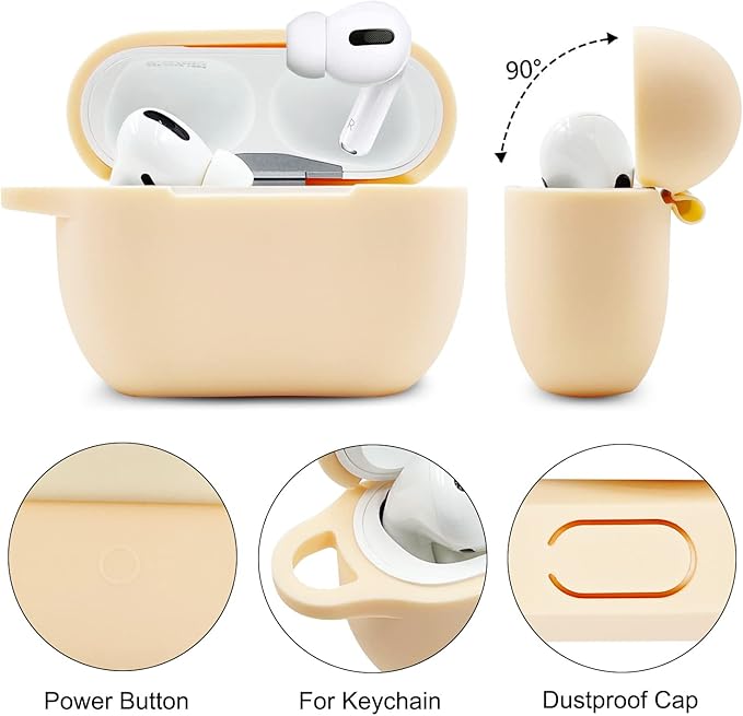 Compatible with Airpods Pro Soft Silicone Case Cover with Bracelet Keychain for Apple Airpod Pro 1st Generation Case for Women (Beige)
