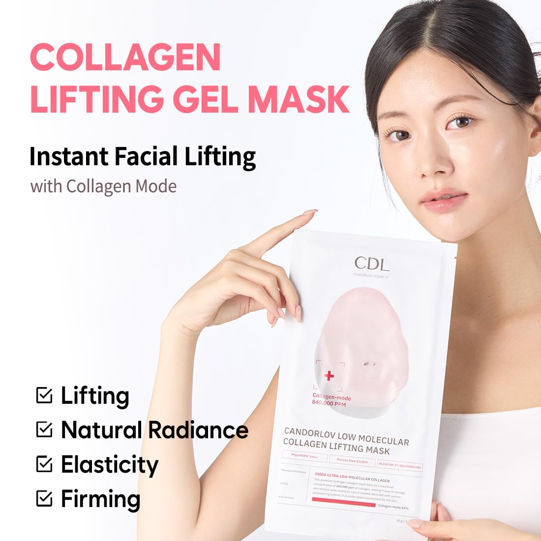 CANDORLOV Overnight Collagen Lifting Gel Mask 5 pcs, Korean Face Lifting Deep Hydrogel Mask for Glass Skin, Anti-Aging with PDRN (Salmon DNA), Hyaluronic Acid for Elasticity, Firmness
