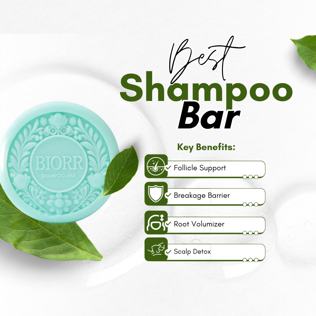 Shampoo and Conditioner Bar Set with Castor Oil for Hair Growth & Strength – Oat Protein, Shea Butter, Aloe – Sulfate-Free, Frizz Control, Vegan, Plastic-Free – BIORR Luxe (2 x 3.5 oz)