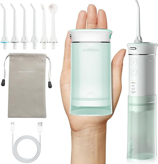 Compact Water Flosser for Travel - Mini Portable USB-C Rechargeable Oral Irrigator with 3+1 Modes, IPX7 Waterproof, Collapsible Tank 180ml - Teeth Cleaning Pick for Braces & Sensitive Gums