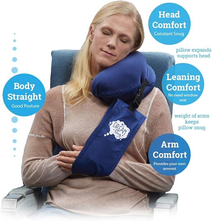 Travel Pillow - First Neck Pillow with an Arm-Sling! Supports The Head, Body, and Arms, Providing The Leaning Support. Perfect for Sleeping Upright (Black)