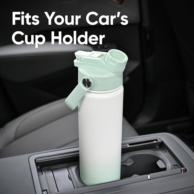 24 oz Insulated Water Bottle, 2-in-1 Lid, Straw & Spout with Protected, Leak Proof, Keep Cold, Stainless Steel, Metal, Reusable, Handle, for Travel, Gym and School, 2 Lids, Iced Mint