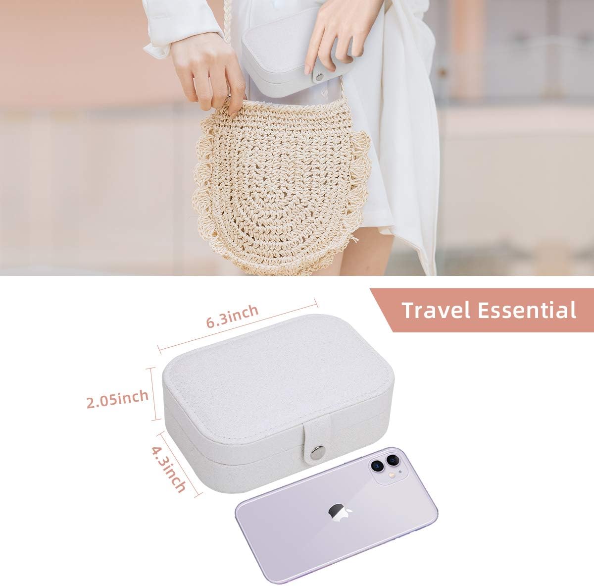 CASEGRACE Jewelry Box For Women Travel Jewelry Organizer Double Layer for Necklace Earring Rings Jewelry Holder Case