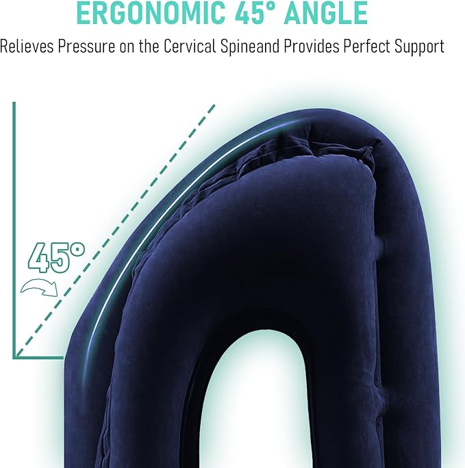 Inflatable Travel Pillow for Airplanes, Airplane Pillow for Supports Neck, Used for Planes, Trains, Cars, Includes Storage Bag, Eye Mask & Earplugs (Blue)