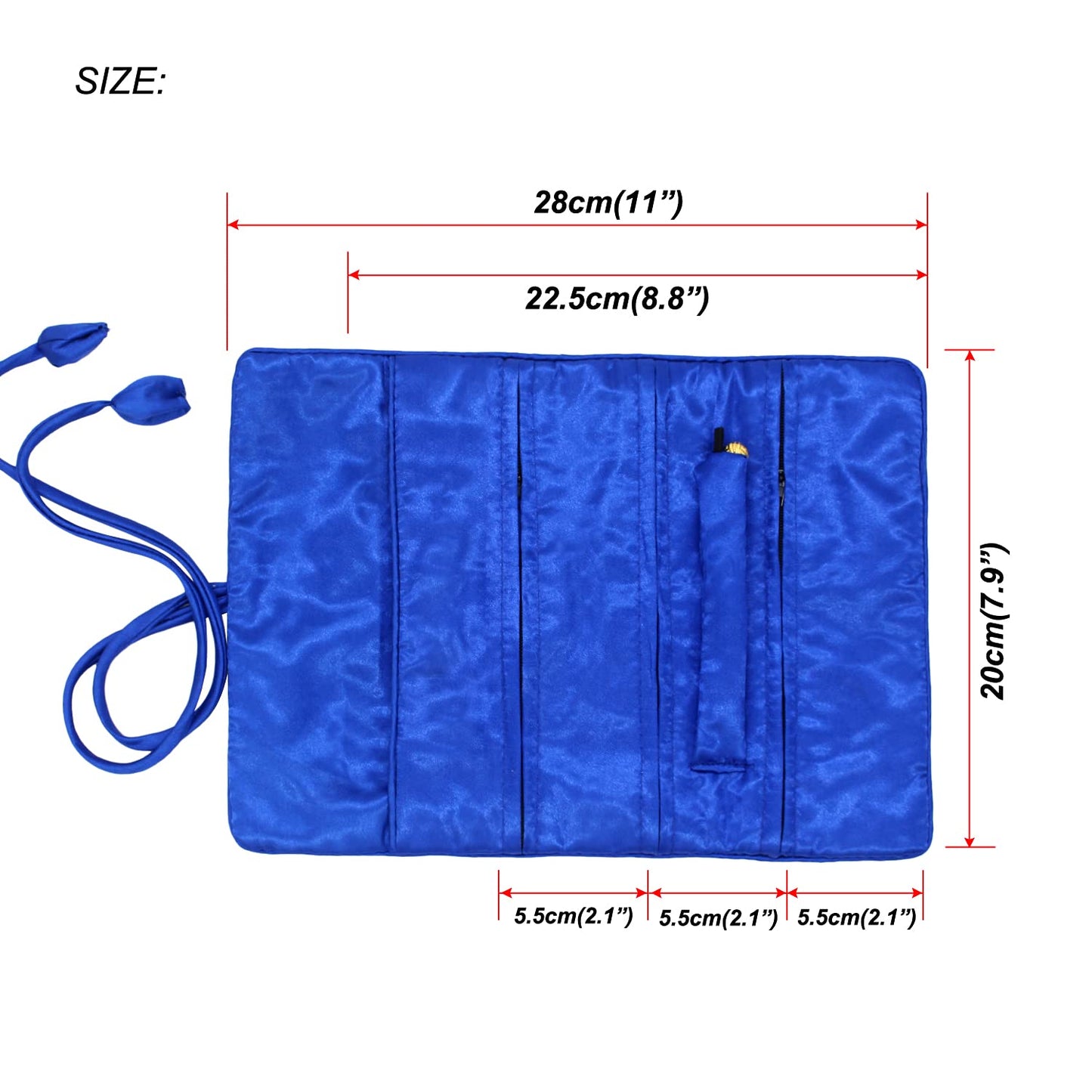 Wei Long Jewelry Roll,Travel Jewelry Roll Bag,Silk Embroidery Brocade Jewelry Organizer Case with Tie Close (Butterfly,Dark Blue)