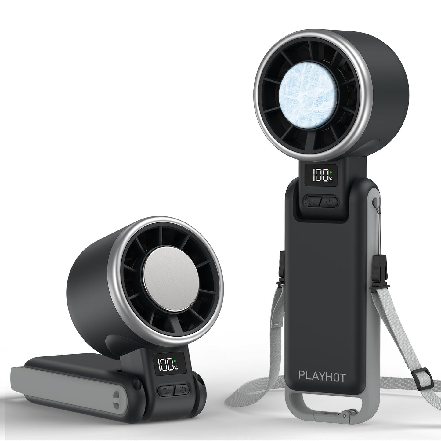 PlayHot Portable Handheld Turbo Fan with Ice Cooling, Rechargeable Personal Fan, Up tp 12Hrs Cooling, 5 Speed 25550RPM Powerful Portable Fan for Travel, Outdoor, Camping, Hiking (Black)