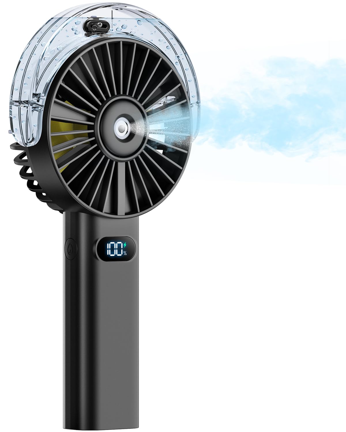 Otlonpe Handheld Misting Fan Portable, 4000mAh Rechargeable Battery Powered, Small Personal Mister Fan with Water Spray Cooling, 4-Speed Wind, LED Display, Hand Held Mist Fans for Travel Outdoor Beach