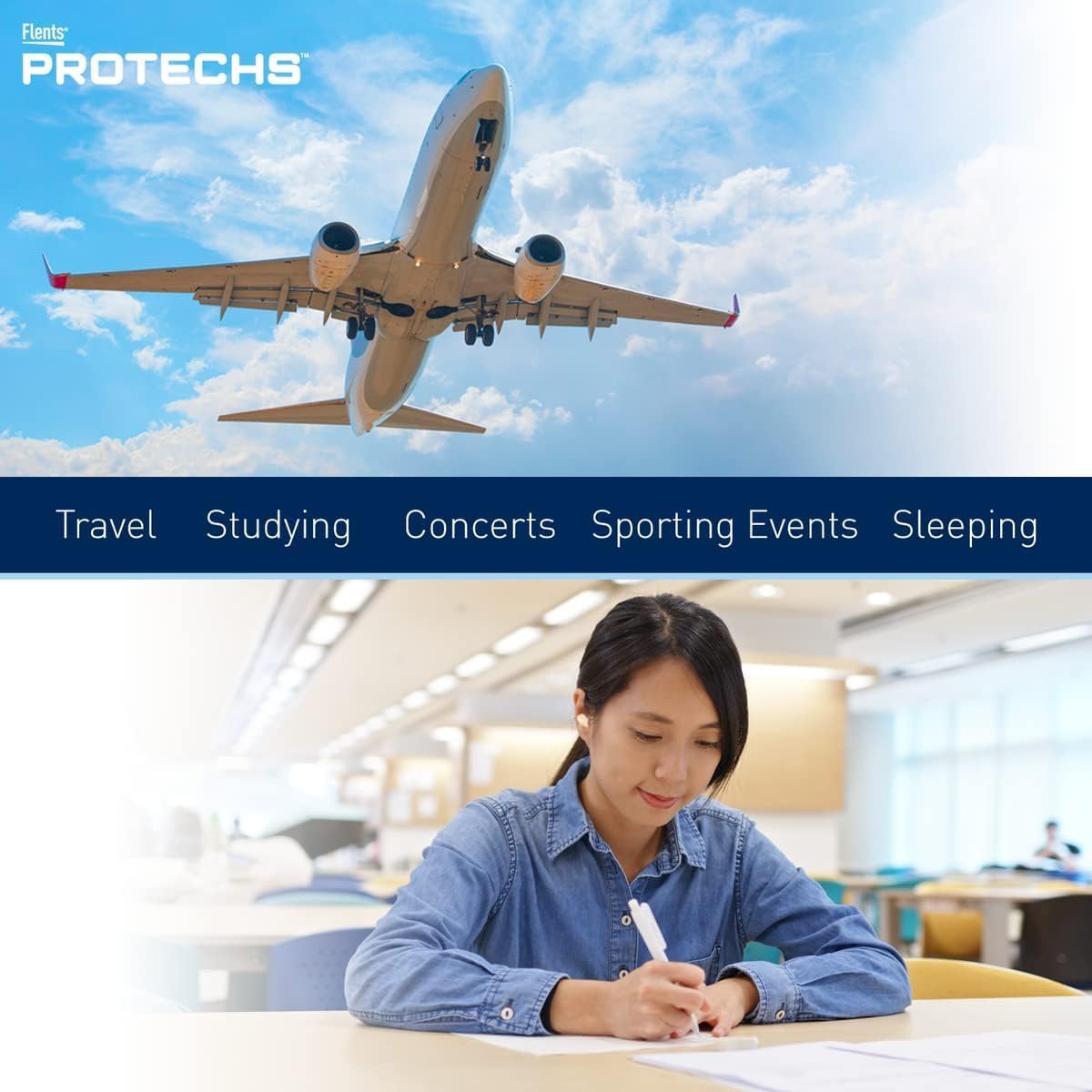 Flents Protechs Real Quiet Foam Ear Plugs for Small Ear Canals, Soft, Comfortable Hearing Protection for Sleep, Work, Travel & Loud Noise, NRR 31, Easy to Use, Black, 50 Pairs