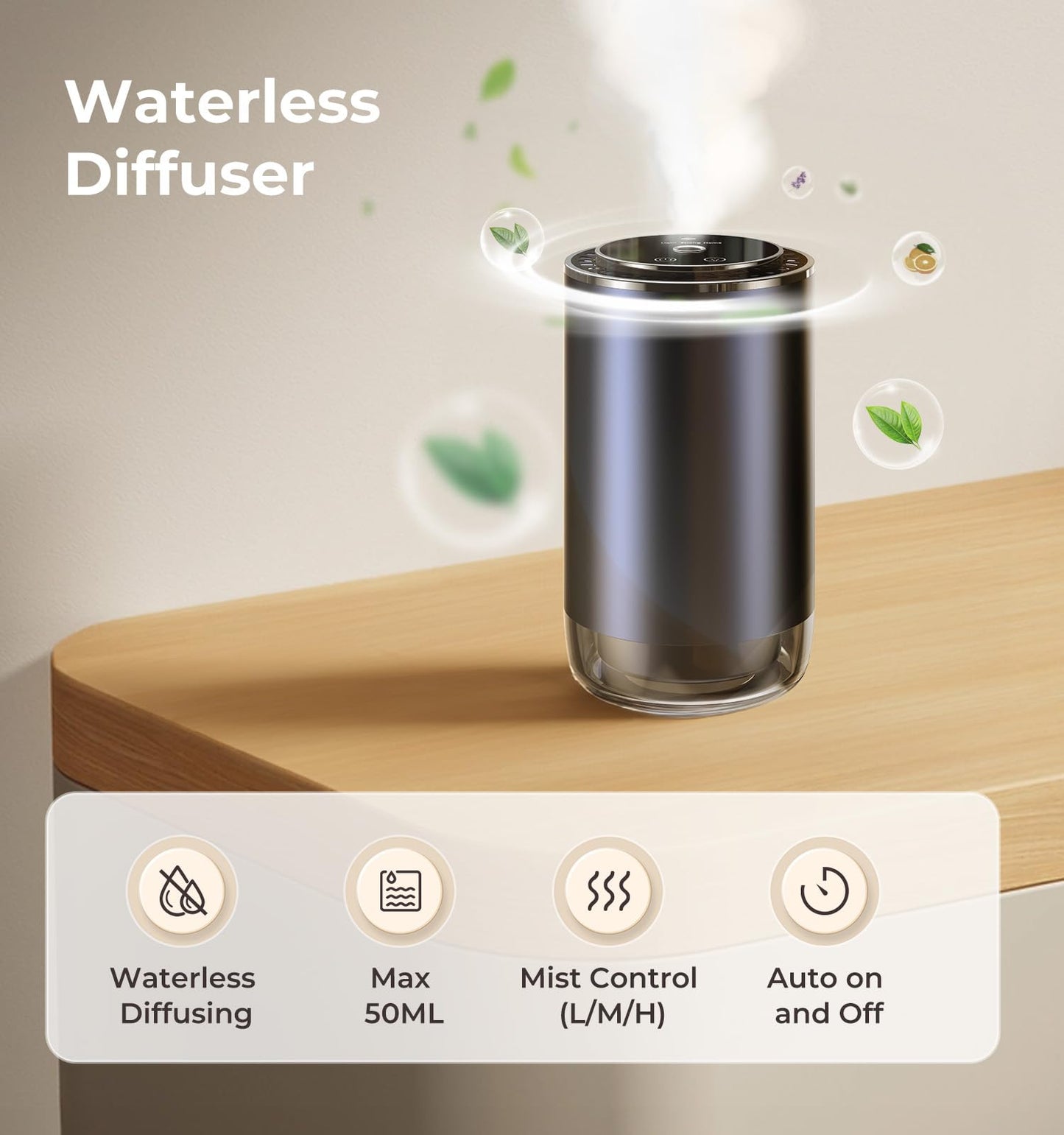 Waterless Essential Oil Diffuser, Rechargeable Nebulizing Scent Air Machine, Cordless & Portable, Ultra-Quiet, Auto On/Off, 3 Mist Levels for Home, Car, Office – Black, Forest Fragrance