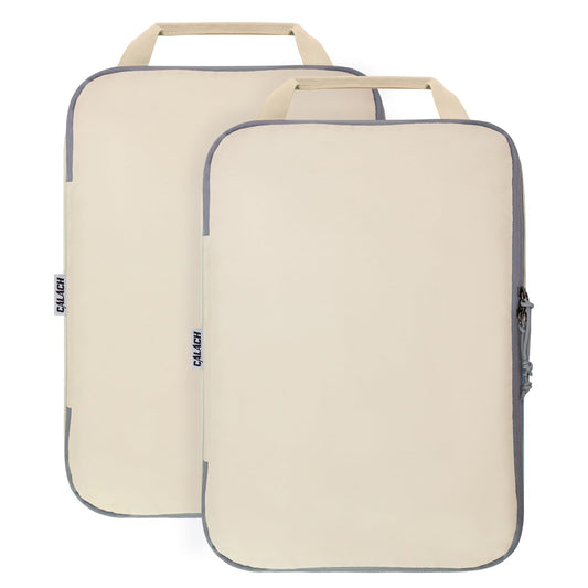 Compression Packing Cubes for Travel Essential, 2 Set Compression Bags Travel Cubes for Packing Suitcase Luggage Organizer Bags Set, Beige