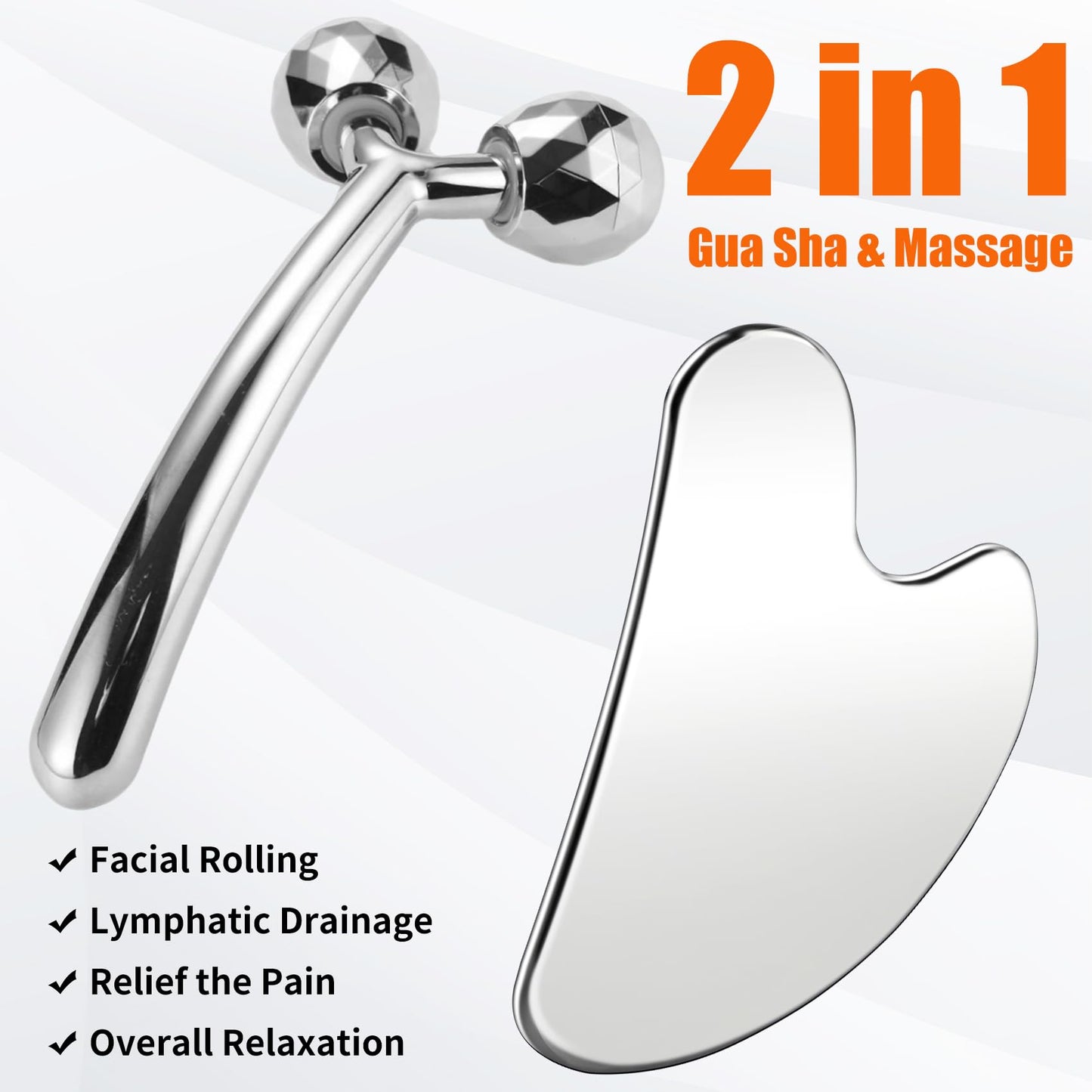 InfiniteRelax Face Massager, Metal Roller Gua Sha Facial Tools for Face Neck Eye Body Skin Care, Facial Roller Gifts for Her, Women and Girl 2Pcs