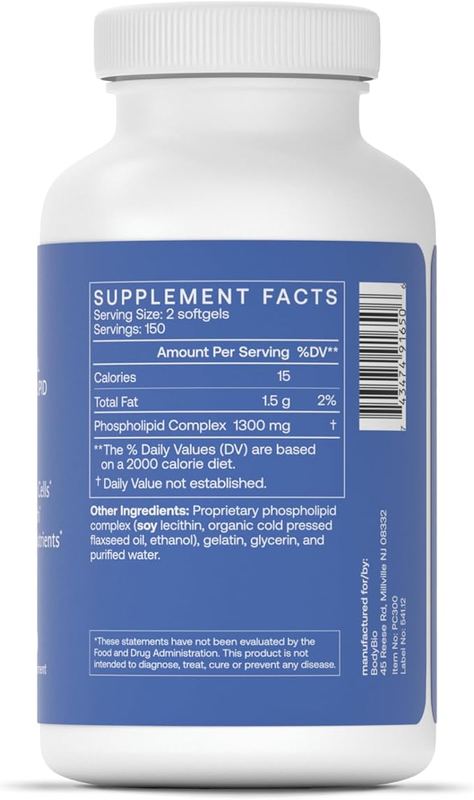 BodyBio PC - Phosphatidylcholine for Brain Health, Mental Clarity, Cognitive Function, Cellular Repair & Healthy Aging, Phospholipid Complex Supplement for Gentle Daily Detox