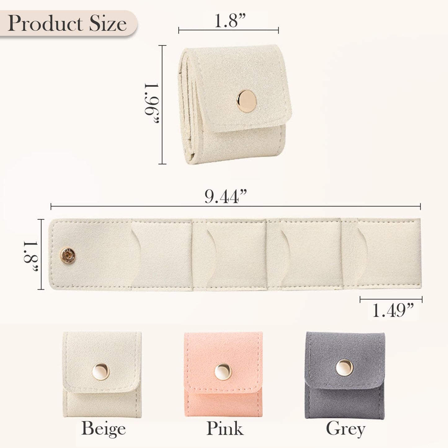 Mini Travel Jewelry Bag, 3PCS Mini Travel Jewelry Roll Bag with Buckle, Portable Foldable Travel Jewelry Organizer Case for Earrings, Rings, Necklaces