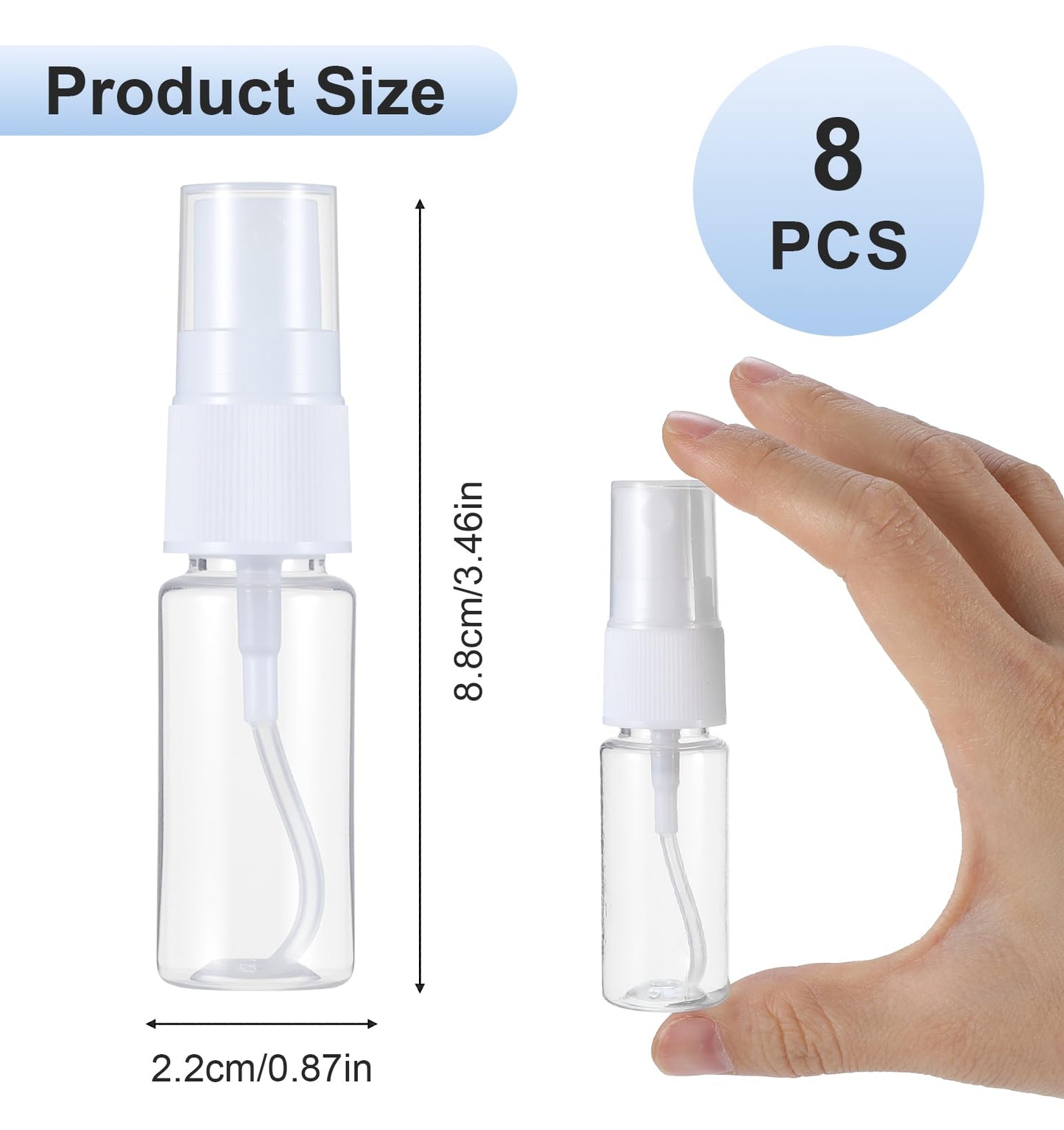 ValueBargain Mini Travel Spray Bottle, 8 Pcs 0.5 oz Portable Mini Spray Bottle Travel Safe Sealing for Outing Camping (Clear, 15 ml)