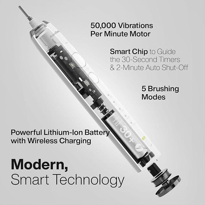Aquasonic Vibe Series PRO – Ultra-Whitening Electric Toothbrush – 5 Modes & Smart Timers – Premium Travel Case & 6 Proflex Brush Heads – ADA Accepted Toothbrush (Optic White)