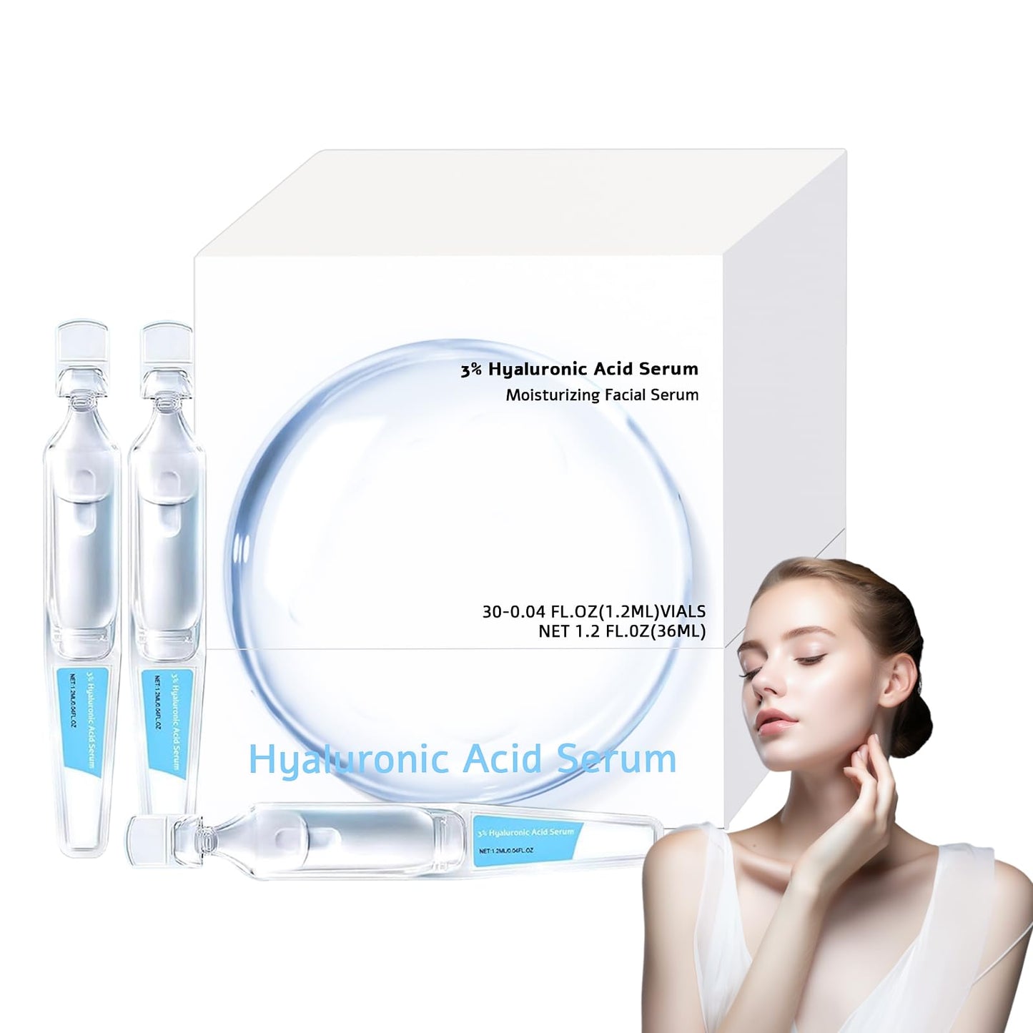 3% Hyaluronic Acid Serum, 30Pcs Hyaluronic Acid Tubes, Ultra-Hydrating Serum Single-Use Vials, Hyaluronic Acid Tubes 3% for Women's Moisturizing Skin Care Face