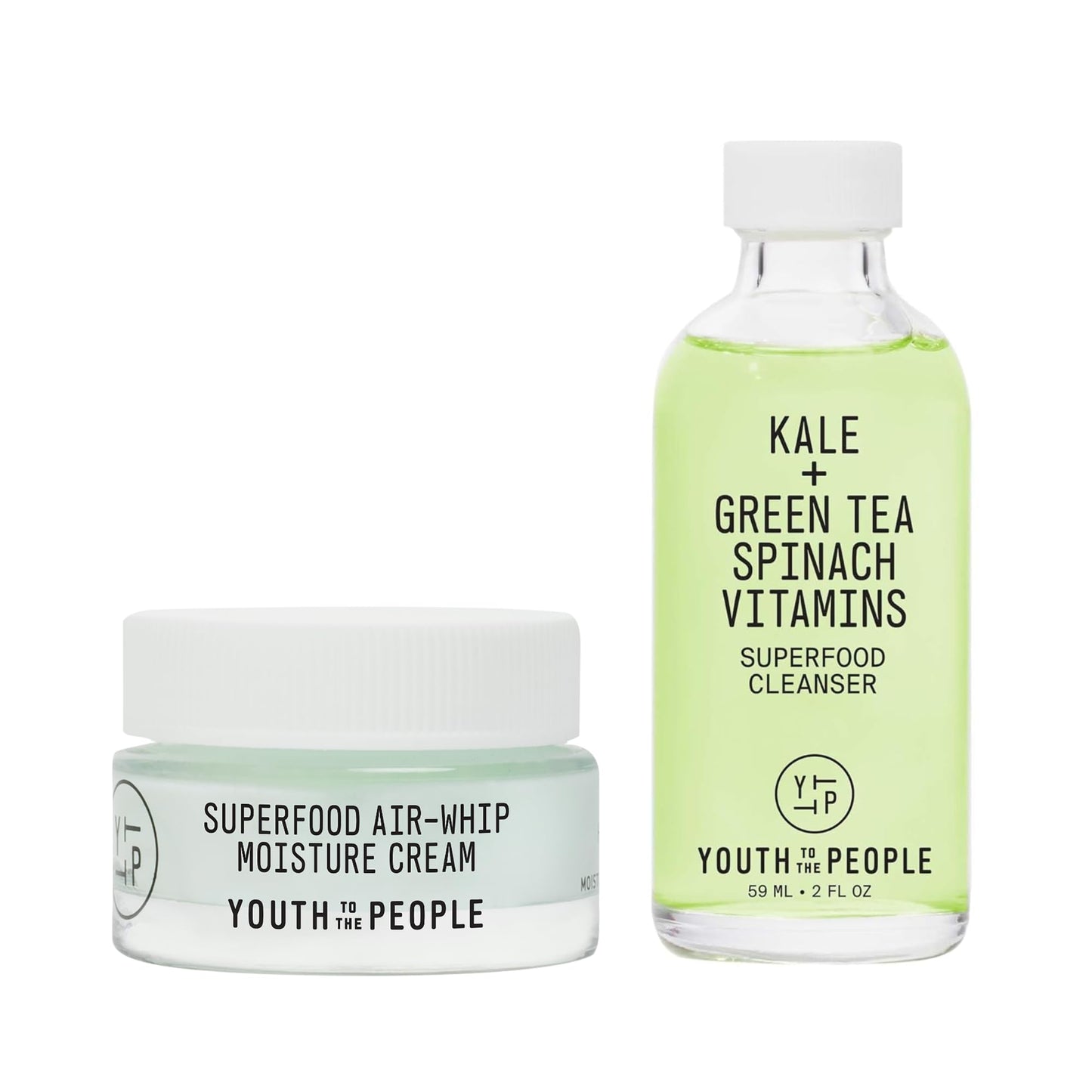 Youth To The People Daily Cleanse, Hydrate, Plump Skin Travel Size Duo, 2-Pc Skincare Bundle Set, Superfood Kale + Green Tea Facial Cleanser (2oz) + Superfood Air-Whip Hydrating Moisturizer (0.5oz)