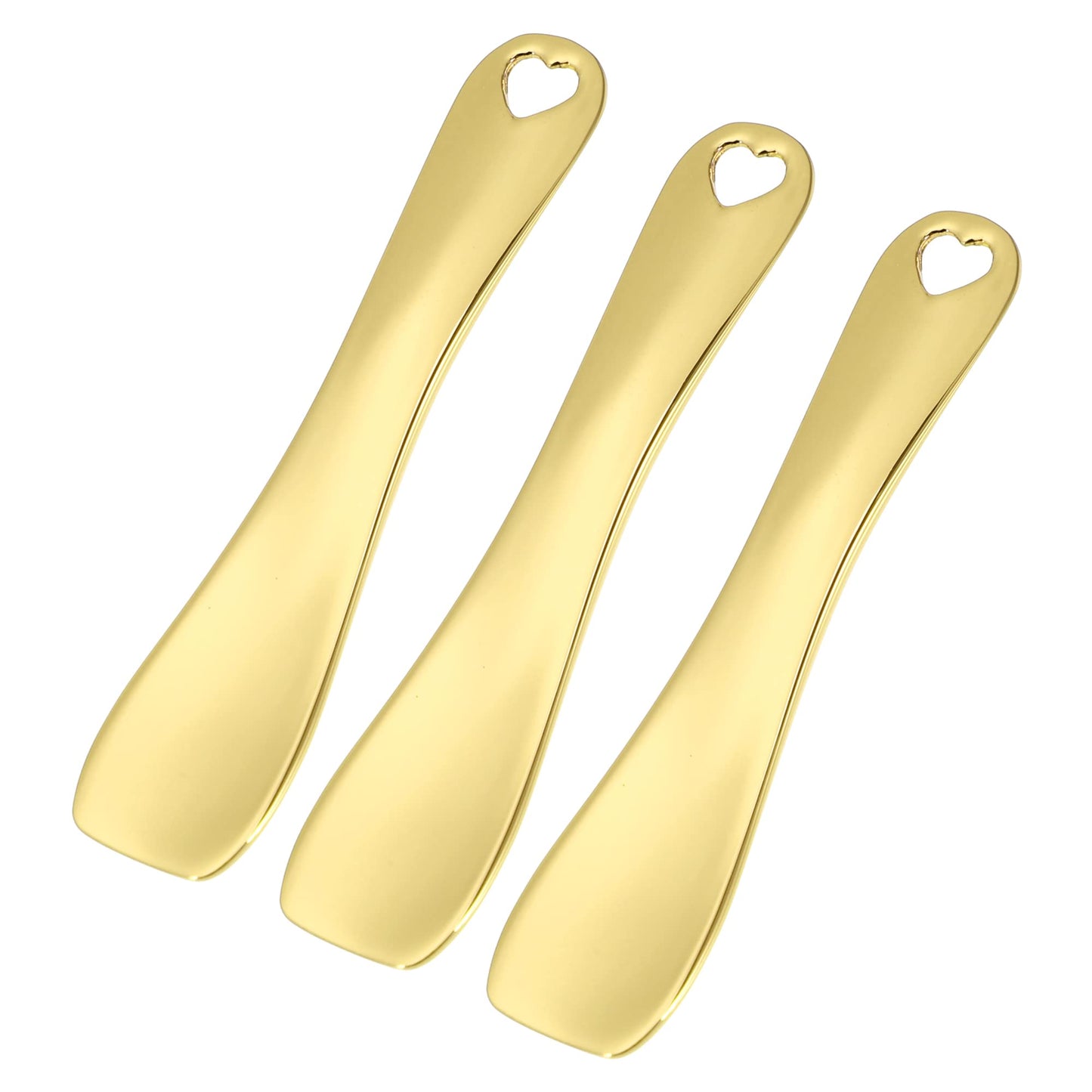 VOCOSTE 3 Pcs Makeup Spatula Mini Spoon, Eye Cream Massage Sticks Beauty Scoop, for Facial Cosmetic Face Cream, Zinc Alloy Heart Shape 2.36"x0.49", Gold Tone