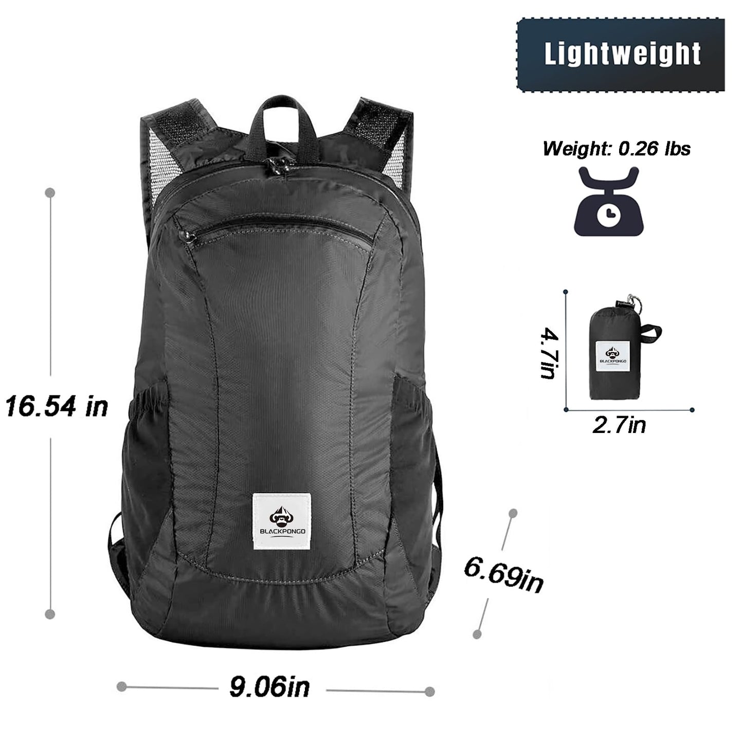 Small Backpack 18L Lightweight Packable Backpack for Travel, Airplane Travel Hiking Daypack(Black)