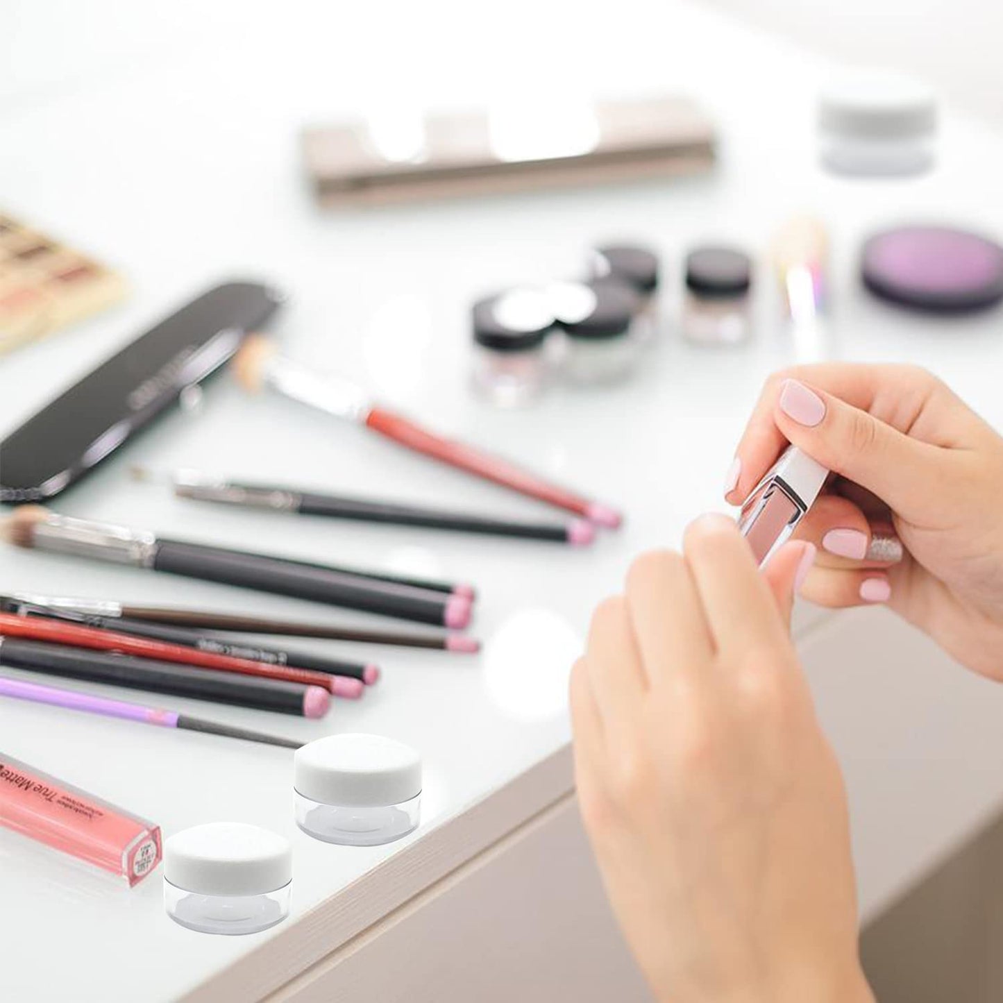 30 Pcs Sample Containers, 10 Gram Mini Sample Jars for Cosmetic, Eye shadow, Multi color Lid