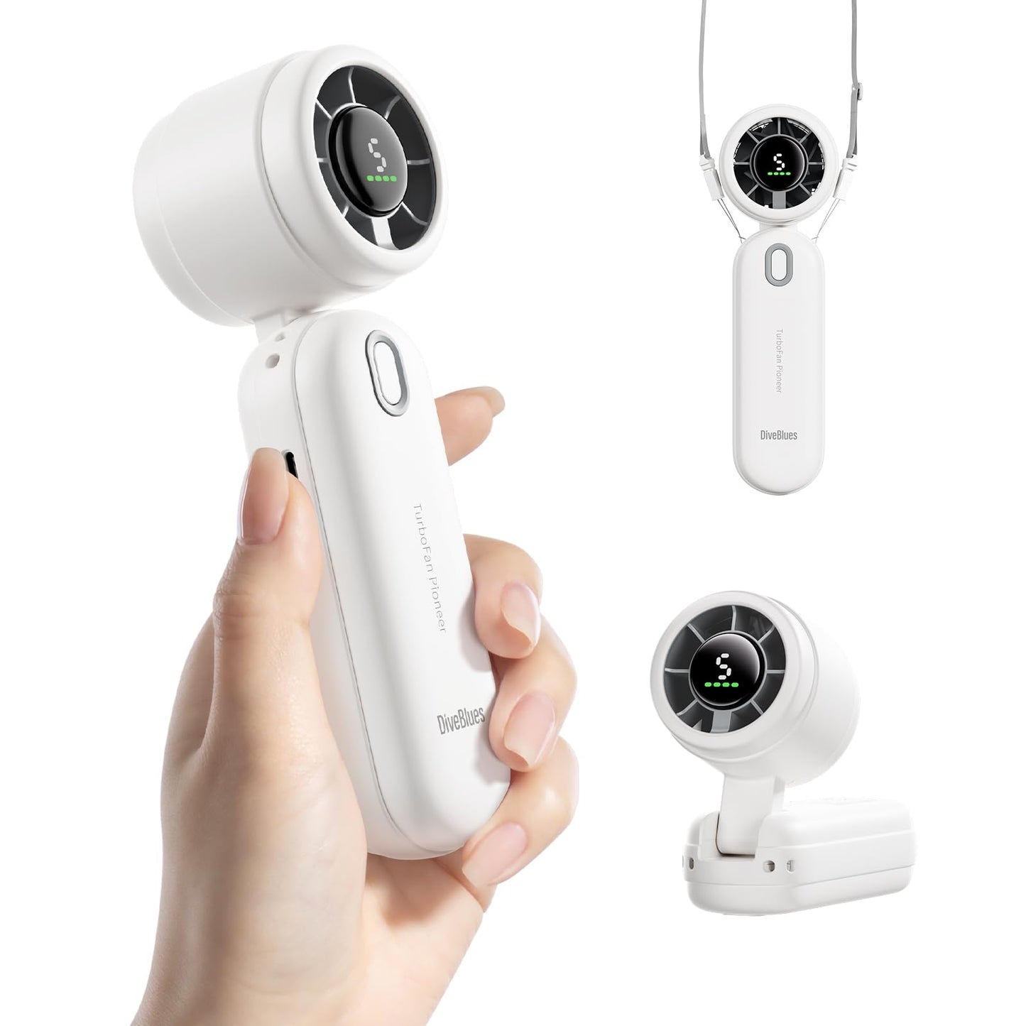 Diveblues High-Speed Portable Handheld Turbo Fan, USB Rechargeable Battery Powered, Small Portable Pocket Fan for Travel, Outdoor, Home, Office, Concerts, Lash, Gift for Women(White)