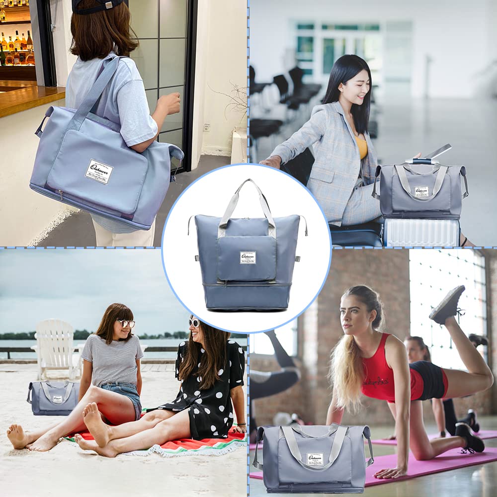 Jahomieo Large Capacity Foldable Travel Bag, Expandable Waterproof Carry on Bag, Dry and Wet Separation Spor Duffel Bags