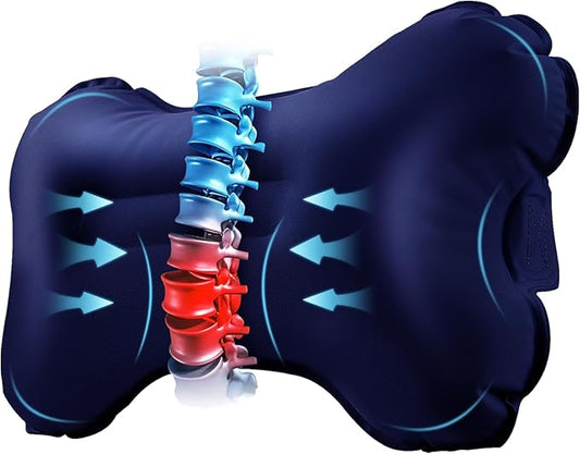 Mixtrend Travel Lumbar Pillow Inflatable Lumbar Support Pillow with Memory Foam, Back Support Pillow for Airplane Long Flight, Essential Travel Support Pillow for Women Men Kids（Navy Blue）