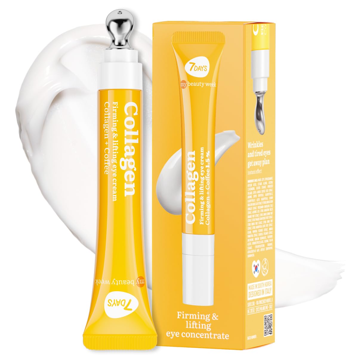 7DAYS Eye Cream with Collagen – Korean Skin Care Under Eye cream Treatment with Cooling Applicator, Anti Aging & Brightening Formula for Puffiness and Fine Lines – 0.6 fl. oz