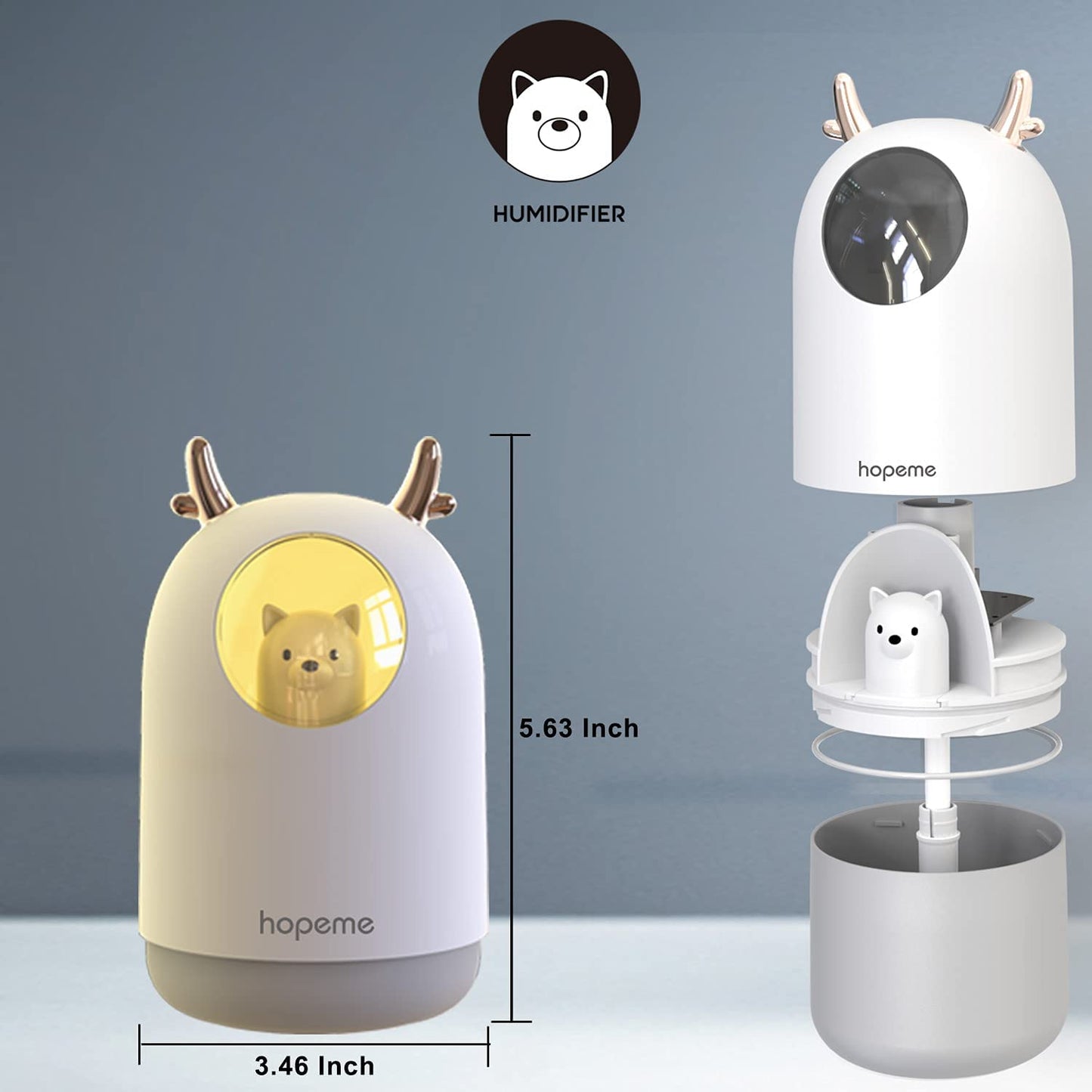 HOPEME Cool Mist USB Humidifier with Adjustable Mist Mode, 300ml Water Tank Lasts Up to 10 Hours, 7 Color LED Lights Changing, Waterless Auto Shut-off for Bedroom, Home, Office (White)…