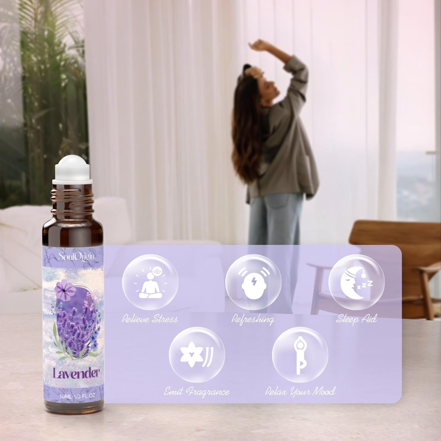 SoulOrigin Essential Oil Roll On Set, Natural Aromatherapy Oils with Portable Roller Ball for Skin Care- Tea Tree, Frankincense & Myrrh, Lavender, Peppermint, Eucalyptus, Lemon - Gifts for Women & Men