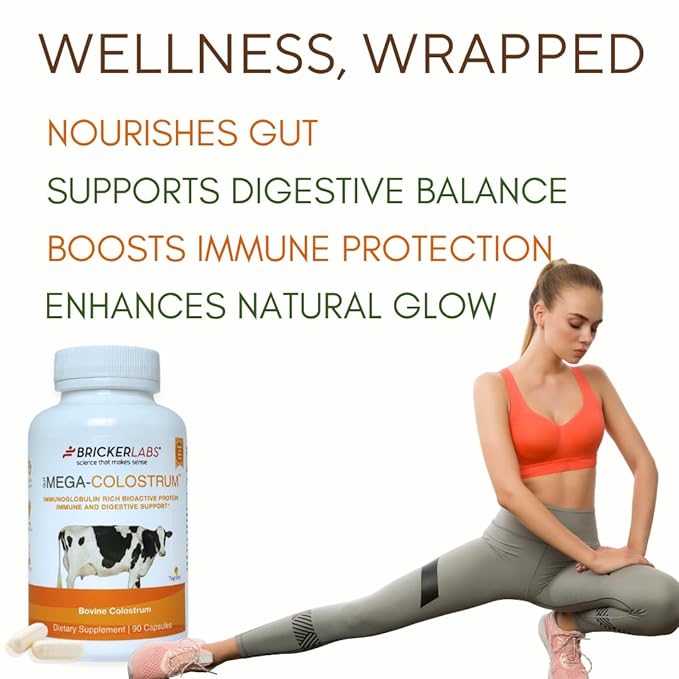 Bricker Labs Mega-Colostrum Capsules, Gut Health, Immunity, Skin & Hair, 1000 mg Bovine Colostrum Supplement 40% IgG, Rich in bioactive proteins, Growth Factors and antibodies, 45 Servings