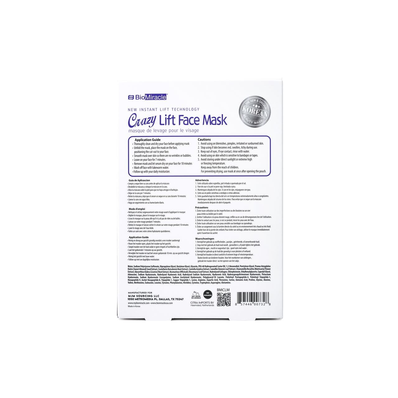 BioMiracle New Instant Lift Technology Crazy Lift Face Mask 10 Pack (10 Sheets)