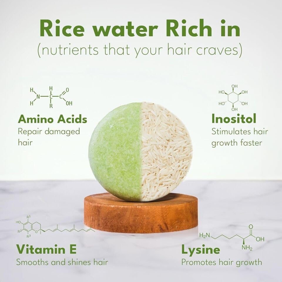 Muun Rice Water Shampoo and Conditioner Bar Pack 3 - Hair Growth, Thickening, Strengthening, Anti Hair Loss, Volumize & pH Balanced - Sulfate & Silicone Free For All Hair Type