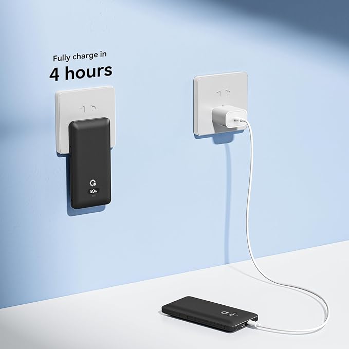 10000mAh Portable Charger with Built-in Cables and AC Wall Plug, USB C Fast Charging Power Bank with 3 Cords,5 Output External Battery Pack Compatible with iPhone,Tablet and All Smart Phones Black