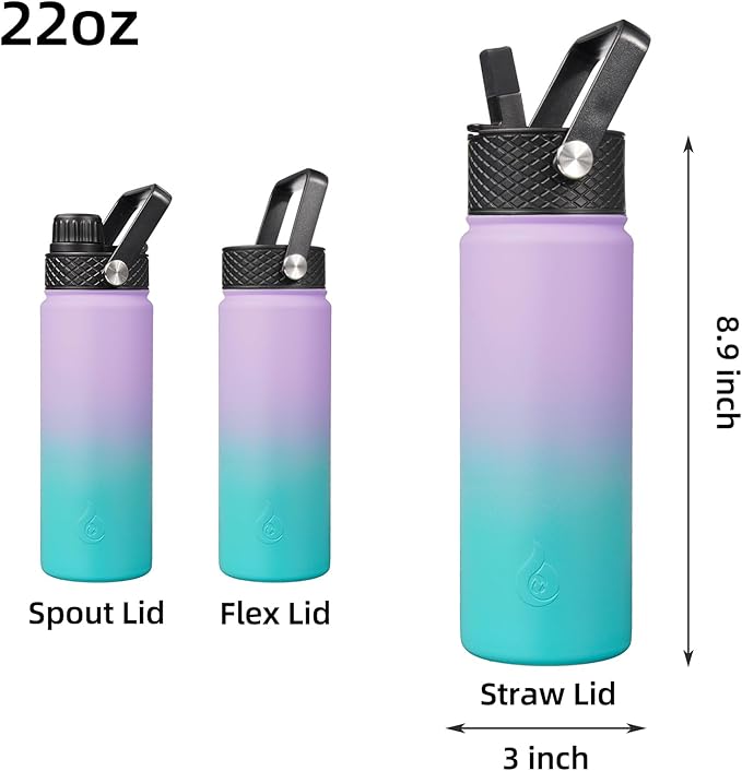 BJPKPK Insulated Water Bottles with Straw Lid, 22oz Cold & Hot Thermo, Stainless Steel Metal Water Bottle with 3 Lids, Reusable Thermo, Cups, Mugs for Daily Use-Lavender Green