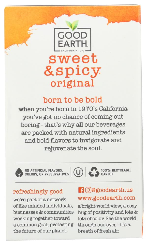 Good Earth Sweet & Spicy Herbal & Black Tea, 18 Count Tea Bags (Pack of 6)