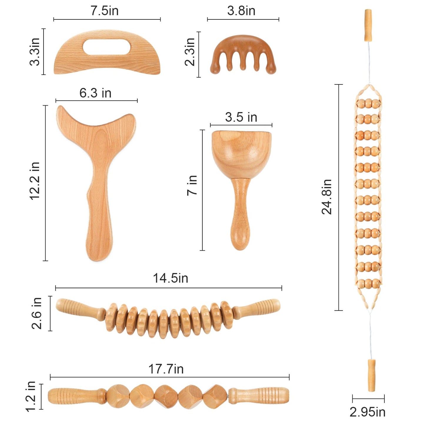 KintKita Wood Therapy Massage Tools 7-in-1, Wooden Lymphatic Drainage Massager Body Cellulite Massage Tool, Maderoterapia Kit Cellulite Massager for Body Sculpting,Contouring,Relief Muscle