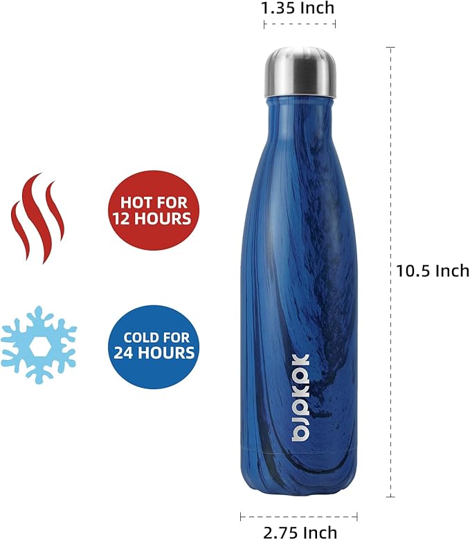 BJPKPK 17 oz Stainless Steel Insulated Water Bottles Reusable Cola Shape Sports Water Bottle for Travel,Wood Cobalt Blue