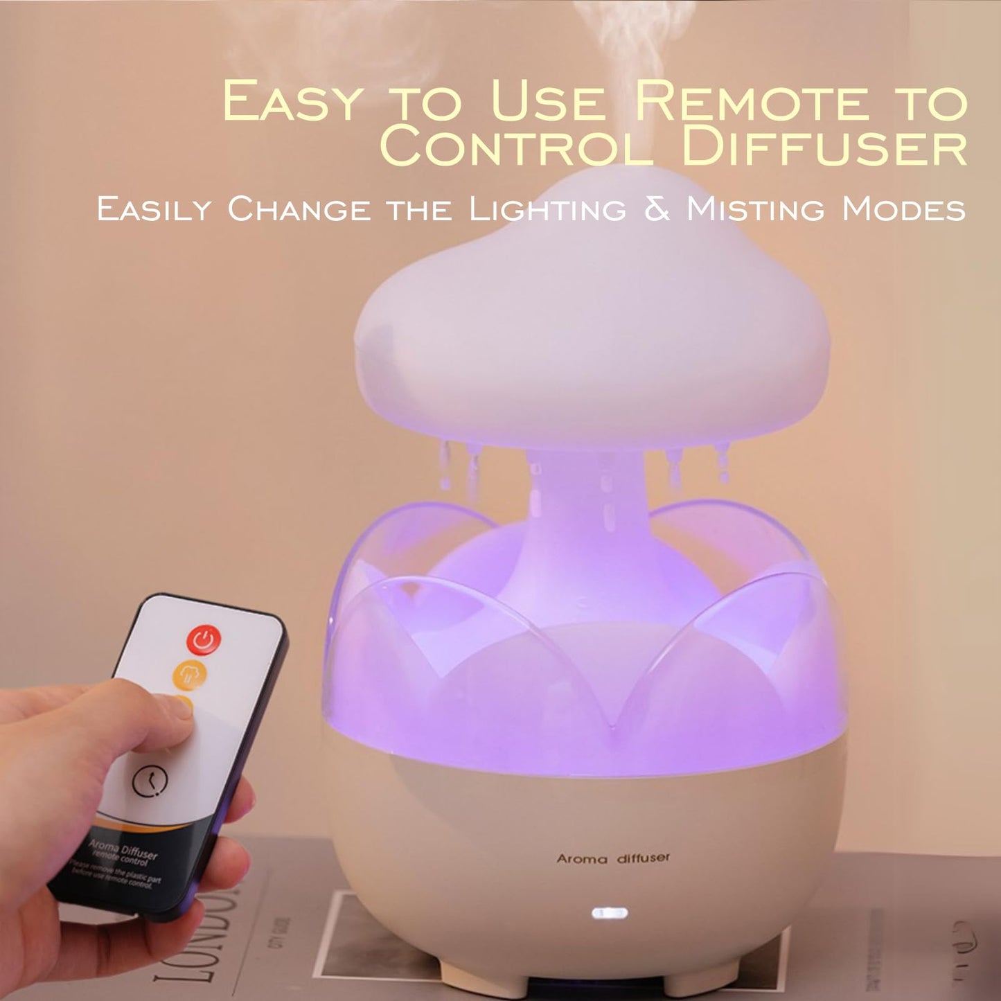DEALFUN Raindrop Portable Humidifier,Cloud Essential Oil Diffuser,230ml Capacity,Remote Control,with Night Light and Waterless Auto Shut-Off,for Office Room Bedroom Livingroom