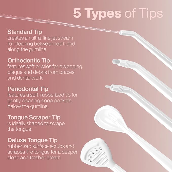 AquaSonic Aqua Flosser PRO - Rechargeable Cordless Water Flosser for Teeth, Gums & Tongue - Modern Design, 300ml Large Tank, 6 Jet Tips with Deluxe Tongue Nozzle, 3 Modes, Waterproof Rose Gold