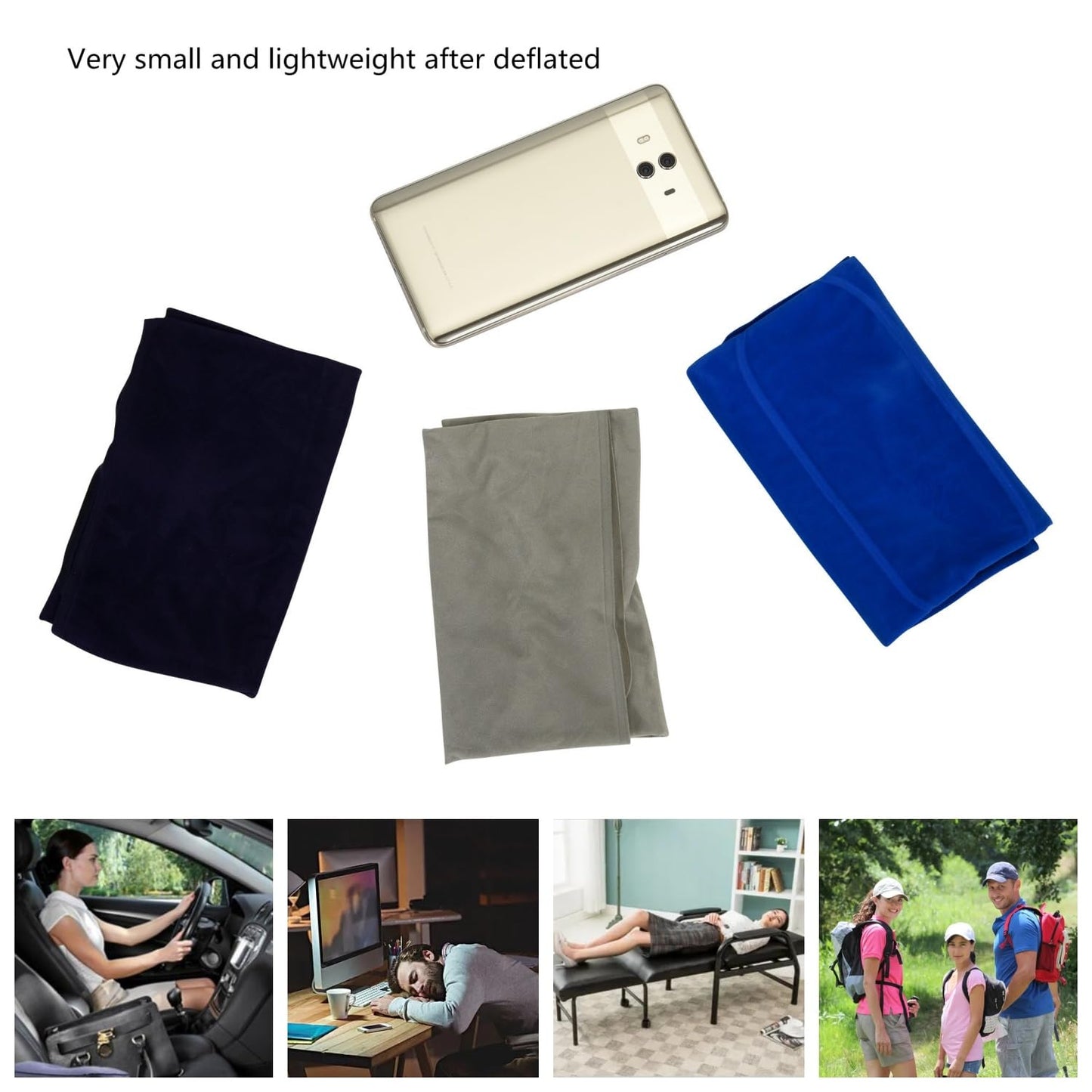 Aircee 3 Pieces Inflatable Travel Pillow for Camping, Home Office Sleeping, Head Neck Lumbar Support, Ultralight Portable Compact and Soft, Airplane Backpacking Trip Pillow